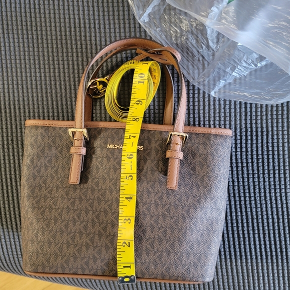 Michael Kors Jet Set Travel Extra-Small Logo Top-Zip Tote Bag in Brown - Picture 12 of 16